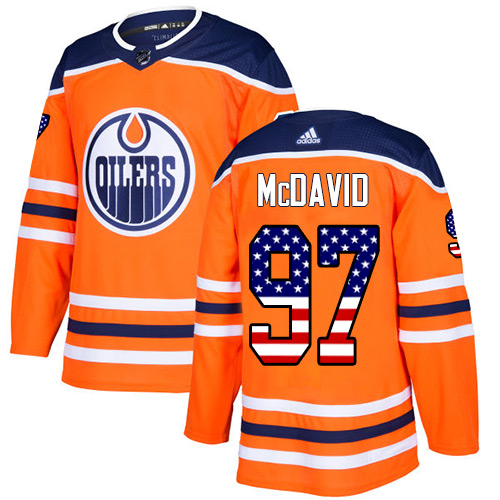 Herren Edmonton Oilers Eishockey Trikot Connor McDavid #97 Authentic Orange USA Flag Fashion